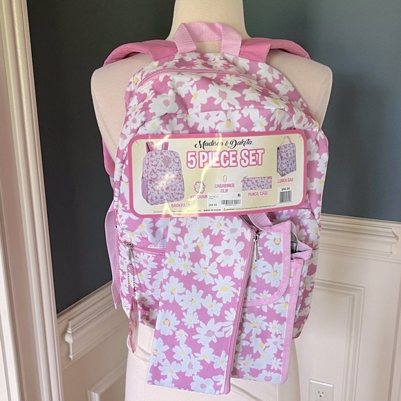 Madison and Dakota Backpack Set Pink Daisy Matching Lunch Bag Pencil Case New - Picture 6 of 14